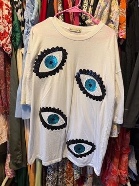 White Sequin Eye Embellished Mini Dress - Unbranded